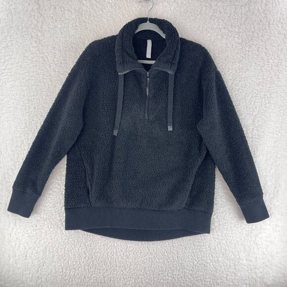 Athleta Black Talus Sherpa Half Zip‎ Sweater Womens Long Sleeve Soft Size Medium - Picture 1 of 16